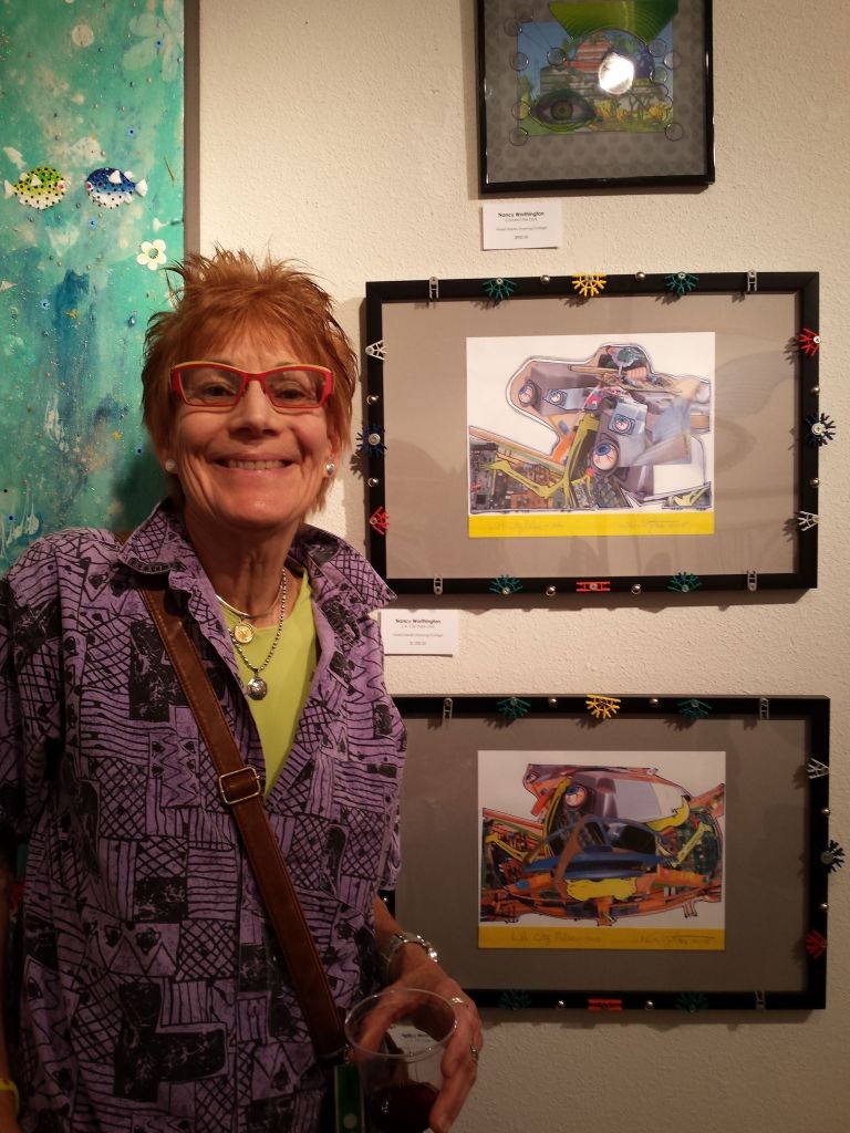 Nancy Worthington with her artworks at Archangel Gallery 2015